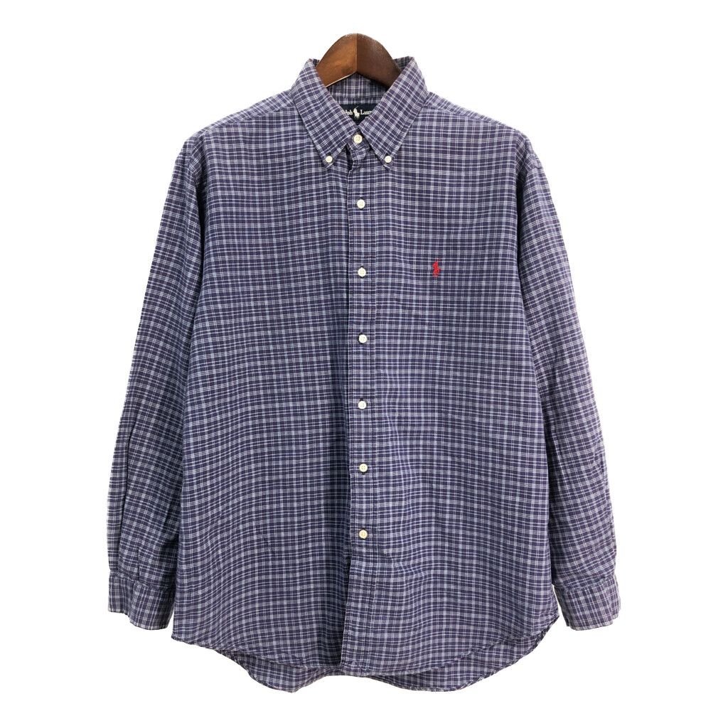 RALPH LAUREN ラルフローレン BLAKE ボタンダウン 長袖シャツ チェック パープル (メンズ L) 中古 古着 S6023