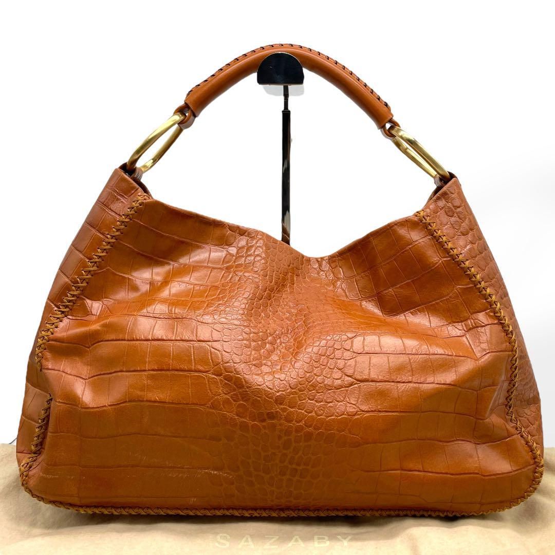 美品 SAZABY サザビー ハンドバッグ 肩掛け クロコ型押し 牛革