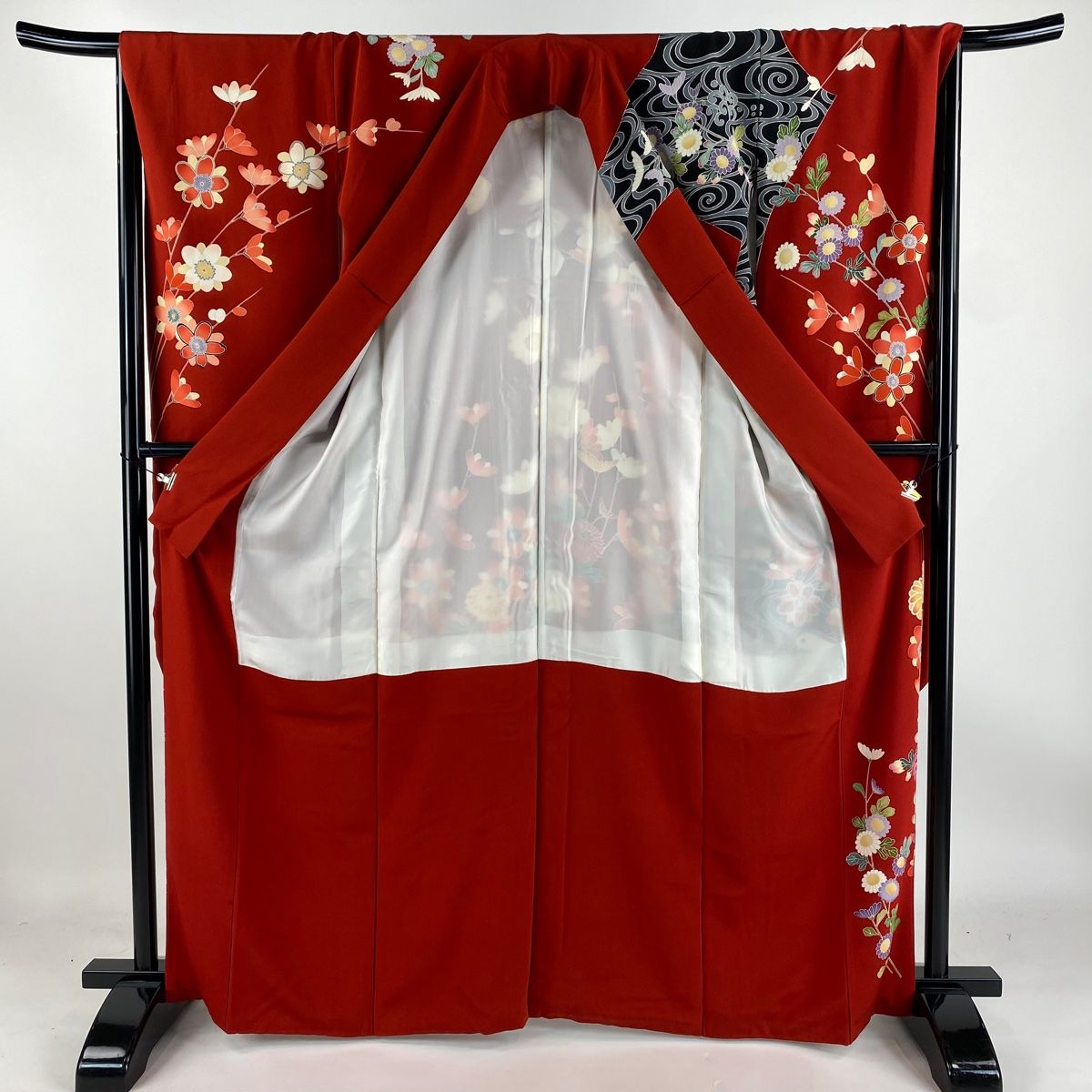 振袖 身丈164cm 裄丈67cm  袷 鞠 草花 金彩 紫 正絹 美品 名品 振袖 身丈161cm 裄丈67.5cm L 袷 鞠 草花 刺繍 金糸 山吹茶色