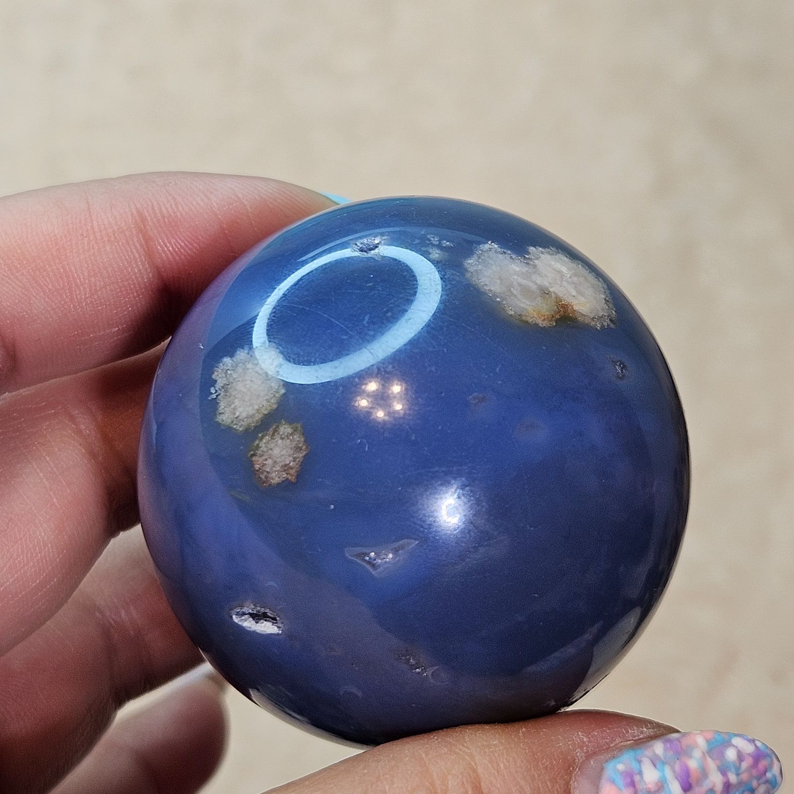 ブルー✨桜瑪瑙✨スフィア✨ホルダー付き✨ 濃い青❣️ブルー桜瑪瑙