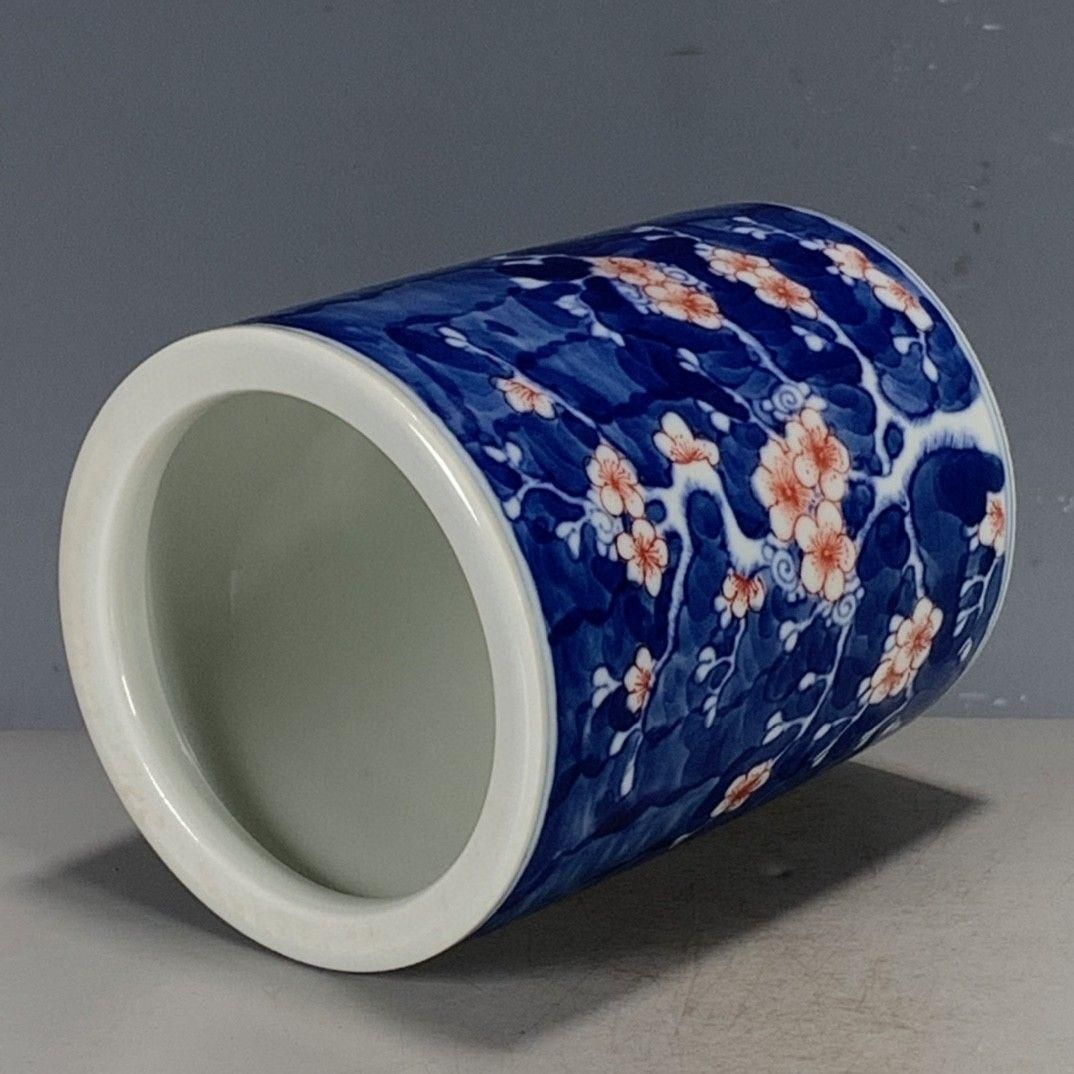 青花釉里紅氷梅筆筒文房器 書道具 文房具 現代工芸品美術品 置物 青花釉里紅氷梅筆筒文房器 書道具 文房具 現代工芸品美術品 置物