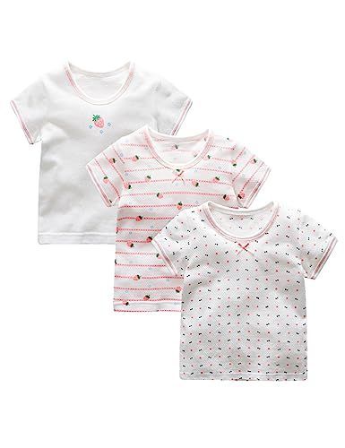C_90 [Aduni] キッズ インナー 肌着 女の子 キャミソール タンクトップ 3枚組 女児トップス ノースリープ 可愛い いちご プリント 綿100% カジュアル 子供服 夏物 80-140cm (C， 90)