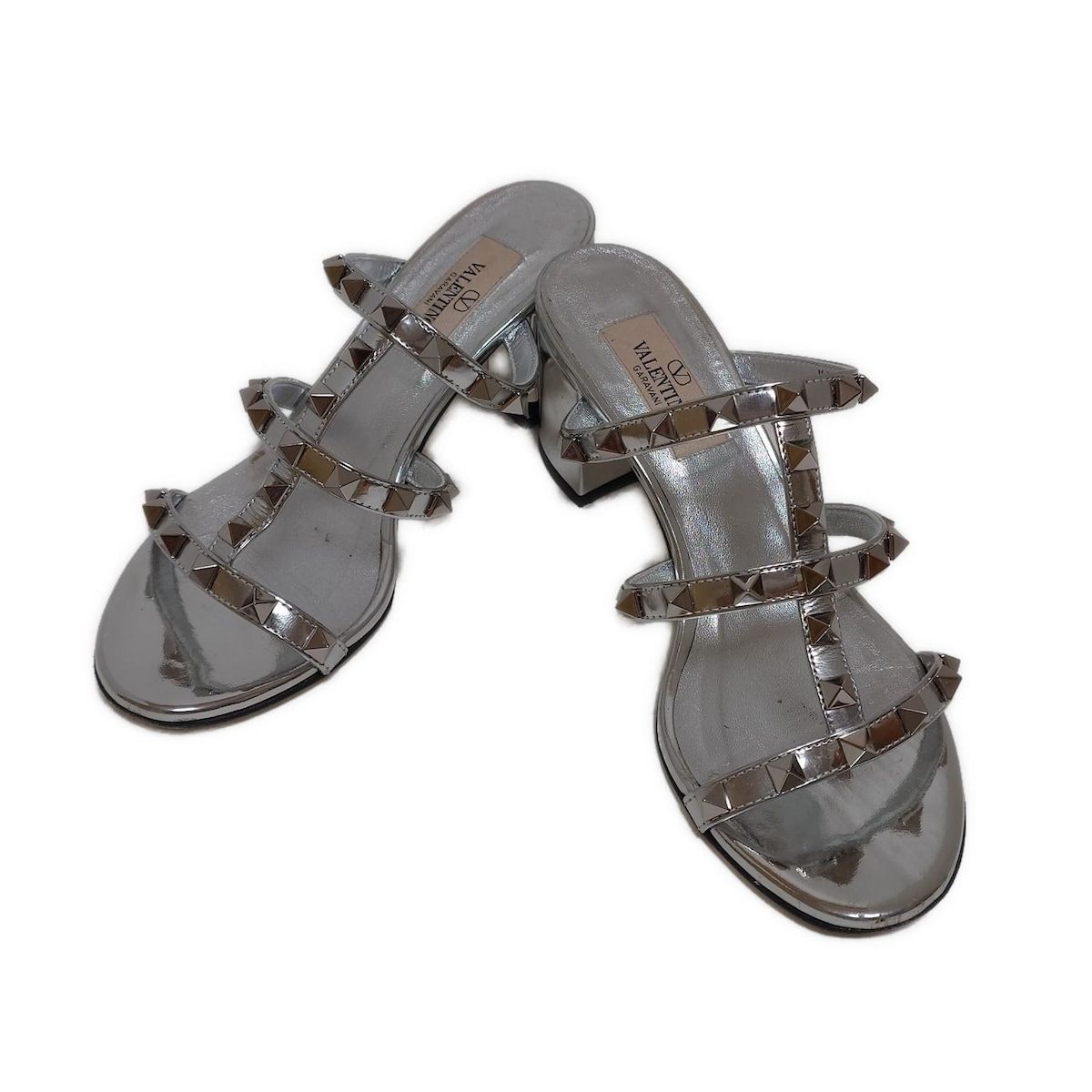 VALENTINOGARAVANI バレンチノガラバーニ ミュール 35 レディース - シルバー スタッズ レザー