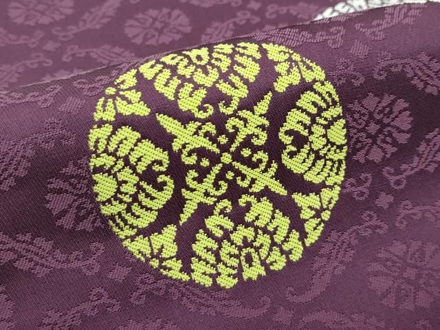 花美人着物□極上 龍村晋謹製 全通柄袋帯 竹葉文錦 黒地 金糸