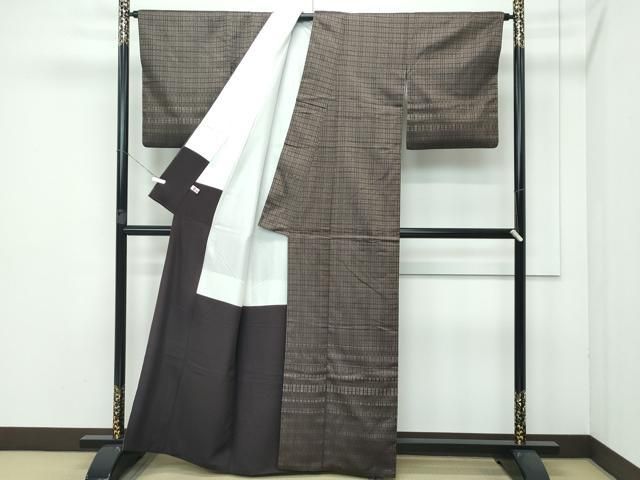 平和屋着物□極上 訪問着 紬地 変わり格子 逸品 CZAA3533s5 平和屋着物