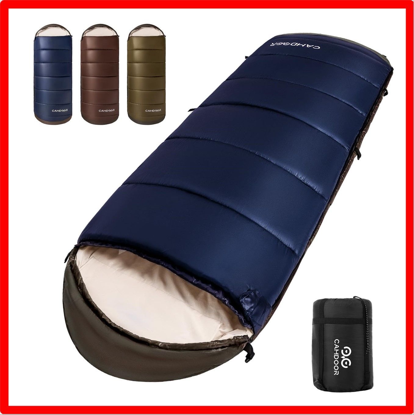 送料無料 】ブルー_1.8kg/左開き 寝袋 冬用 CAMDOOR 【人工ダウン&2個