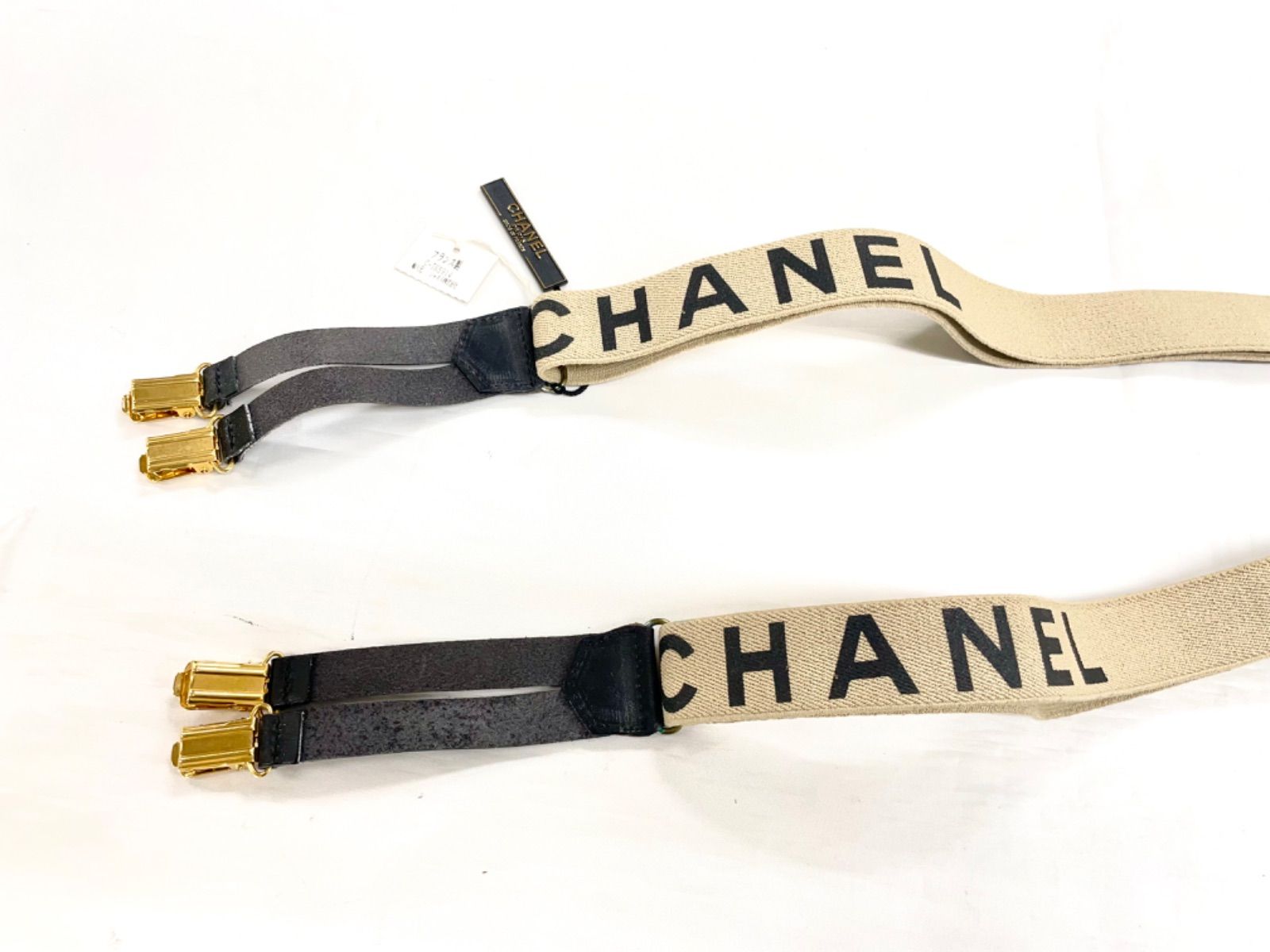 CHANEL シャネル ココマーク ロゴ サスペンダー キャンバス レザー