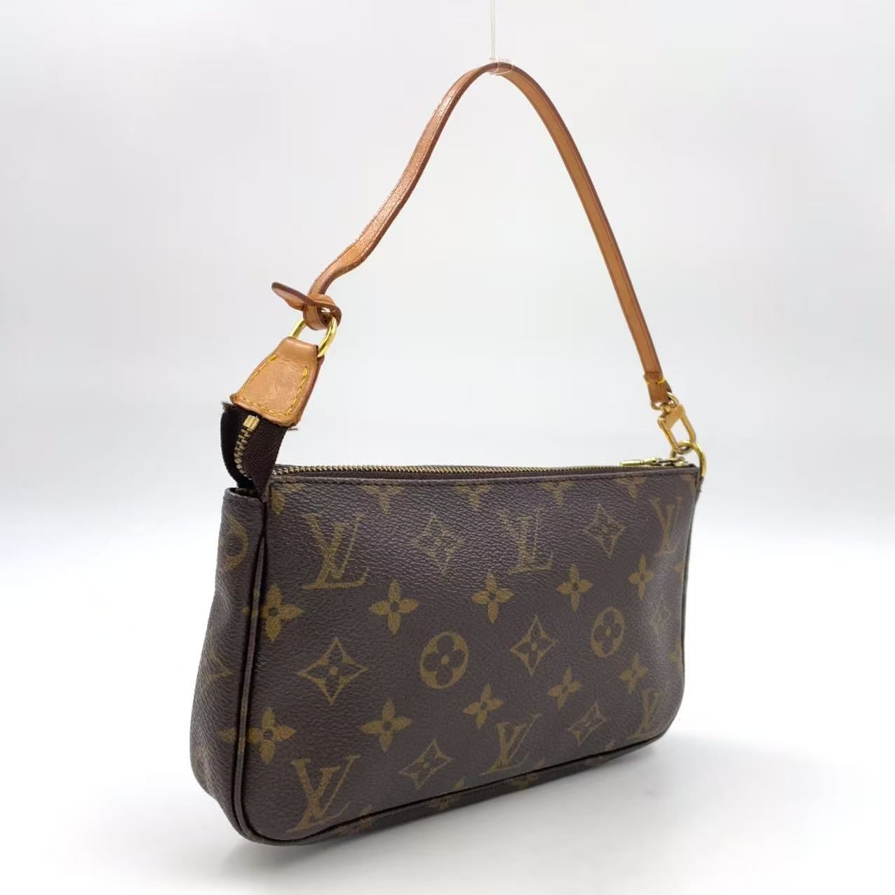 LOUIS VUITTON ポシェットアクセソワール モノグラム モノグラム レザー×PVC ブラウン ハンドバッグ ゴールド M51980