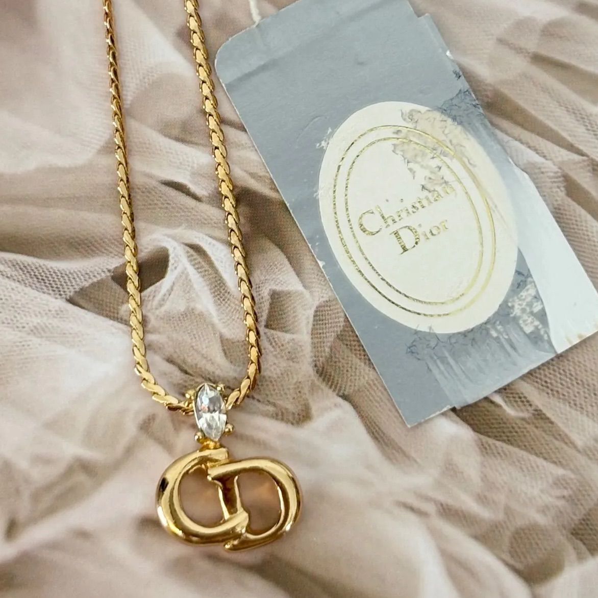 Dior クリスチャンディオール CD ロゴ ストーン ゴールドネックレス Christian Dior クリスチャン・ディオール ネックレス CDロゴ