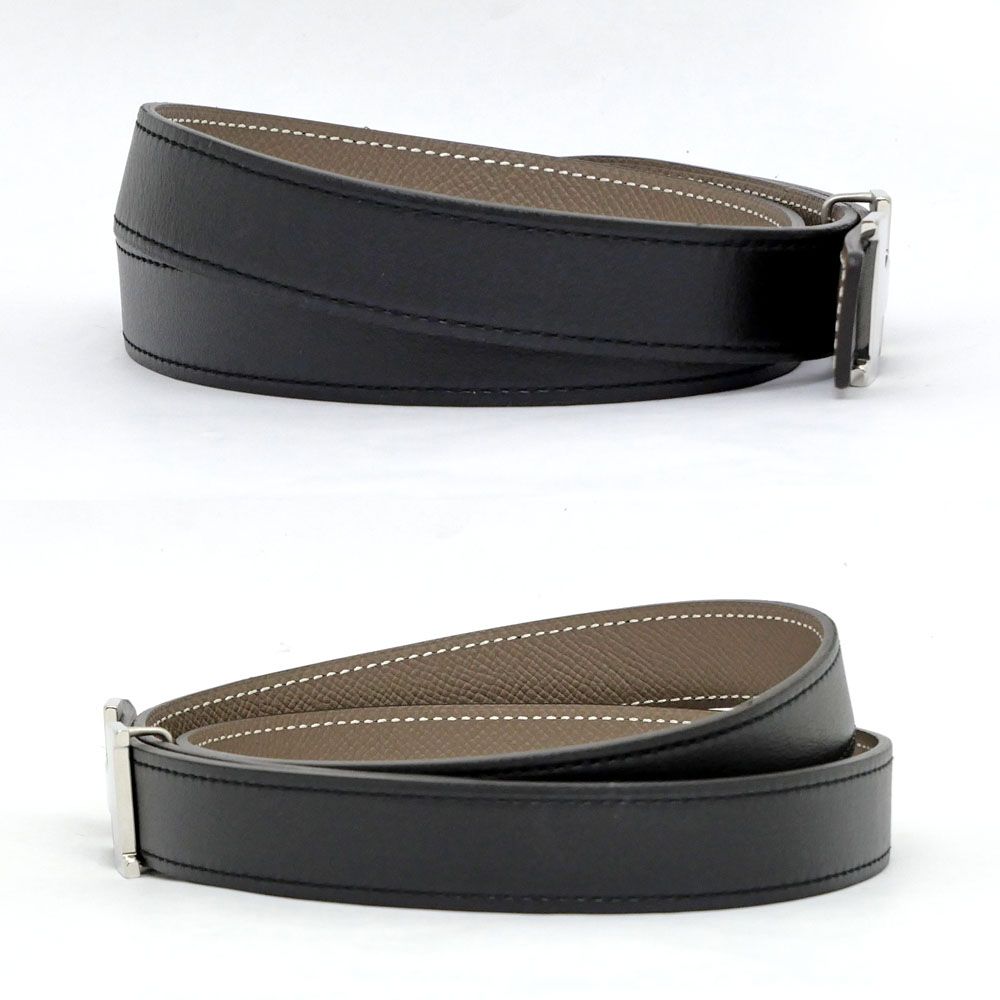 名東】エルメス Hベルト シルバーバックル レザー 85サイズ 黒