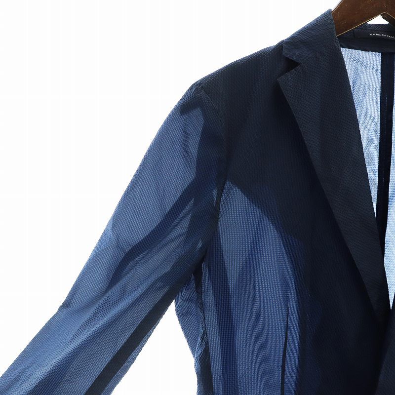 【美品】タリアトーレ テーラードジャケット シアサッカーネイビーブートニエール 美品】タリアトーレ テーラードジャケット シアサッカーネイビー