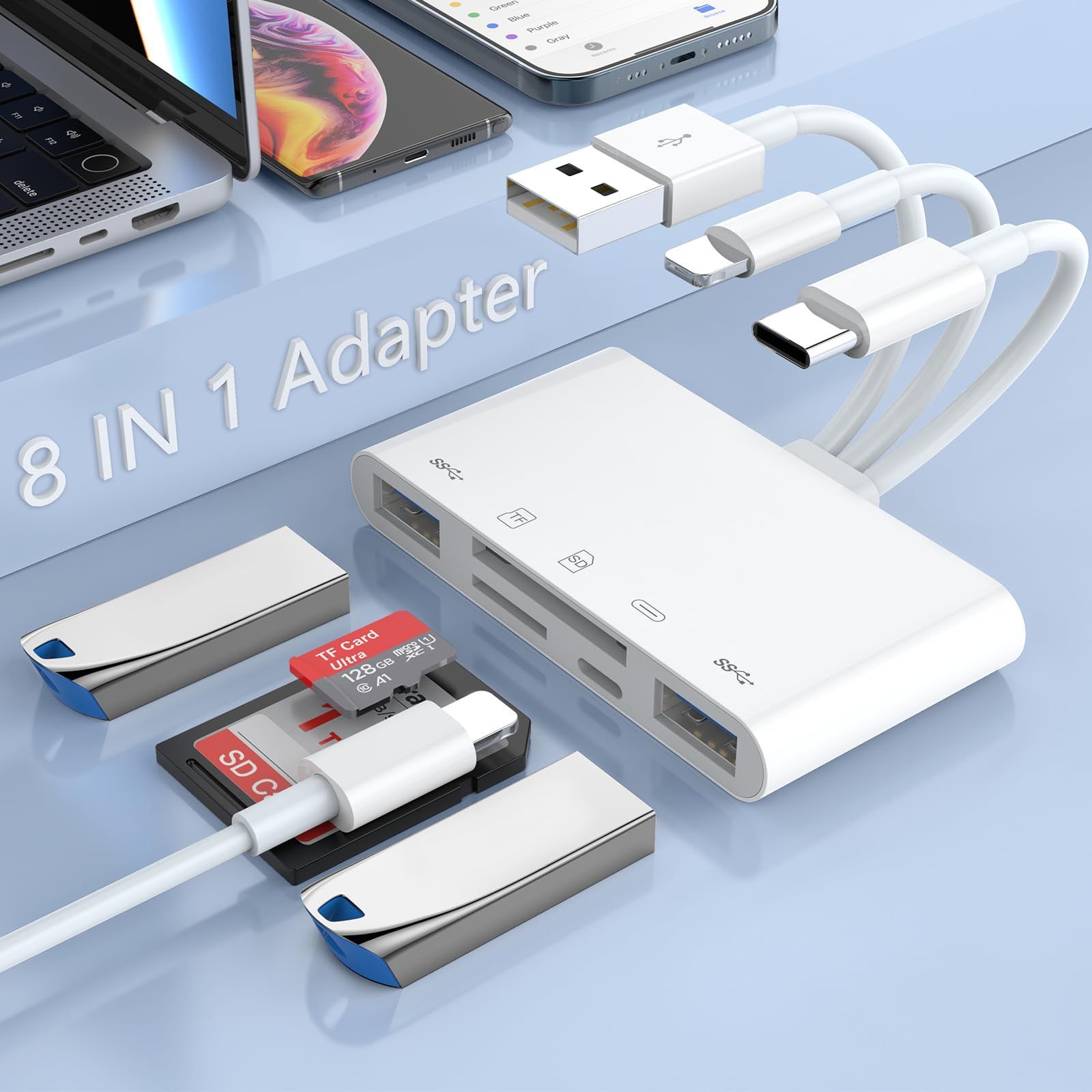 SD Card Reader For IPhone IPad, TYPE C+ Ligh-ning Three-in