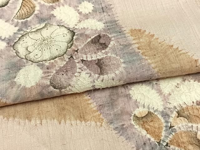 平和屋着物▽十日町 名門 滝泰謹製 訪問着 単衣 紬地 絞り 辻が花 正絹