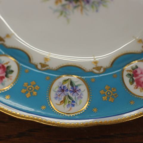 minton プレート2枚　ミントン　アンティーク　エナメル　ターコイズ　大皿 1874年頃 ミントン アンティークミントン 24.5cm ターコイズブルー