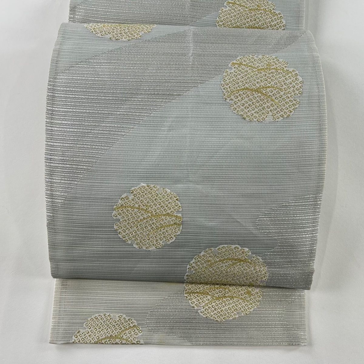 袋帯 秀品 夏帯 絽 雪輪 霞 金銀糸 灰色 六通 正絹 【中古