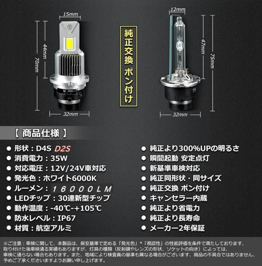 D2S D2R LED ヘッドライト  35W 12V車用 配線レス2個セット D2S D2R LED DC12V⁄24V対応 ヘッドライト 16000LM 車検対応 35W