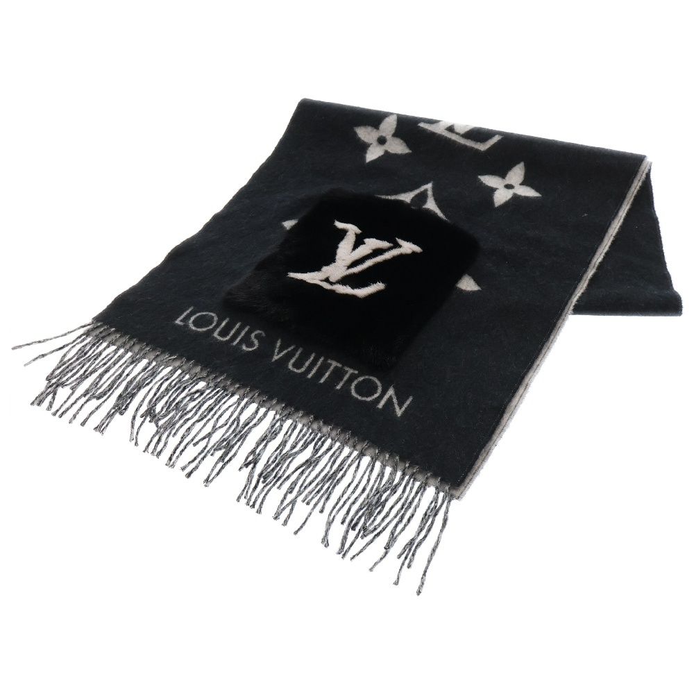 LOUIS VUITTON ルイヴィトン レイキャビック カシミヤ ミンク モノグラム マフラー ストール ブラック|グレー M74353 AL0139