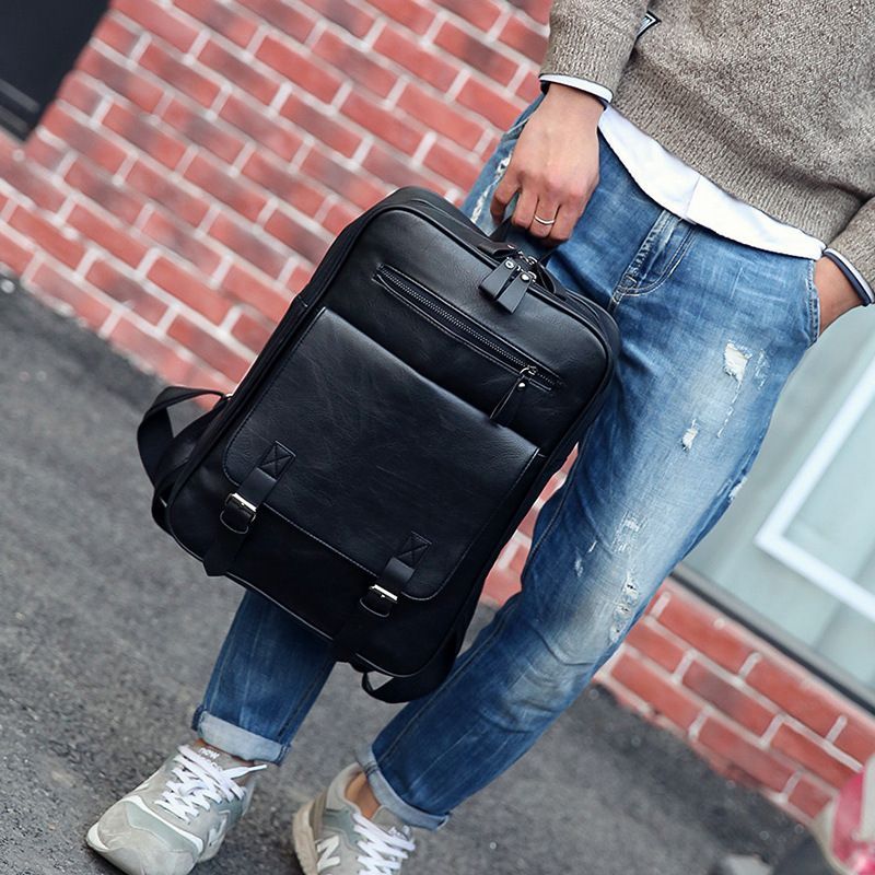 スクエア型　リュック 通勤 通学　撥水 自立　オシャレ シンプル　ノートPC　ノートパソコン パソコン バックパック リュックサック　出張 大容量　仕事　勉強　男女共用　メンズ ＆レディース　ブラック