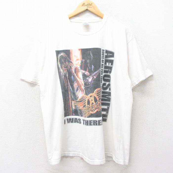 L/古着 半袖 ビンテージ ロック バンド Tシャツ メンズ 00s エアロスミス モトリークルー コットン クルーネック 白 ホワイト 24aug06 中古