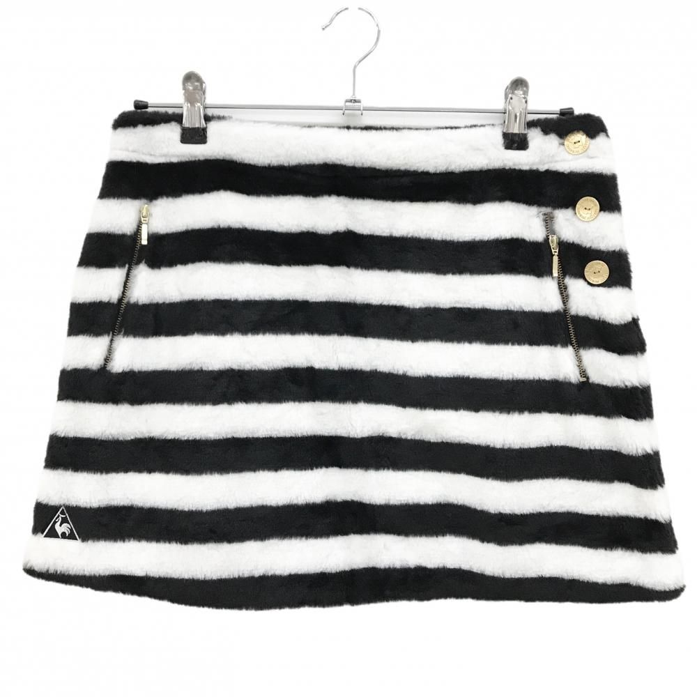 【新品】ルコックゴルフ スカート 白×黒 ボーダー フェイクファー 一部合成皮革 レディース 11 ゴルフウェア le coq sportif