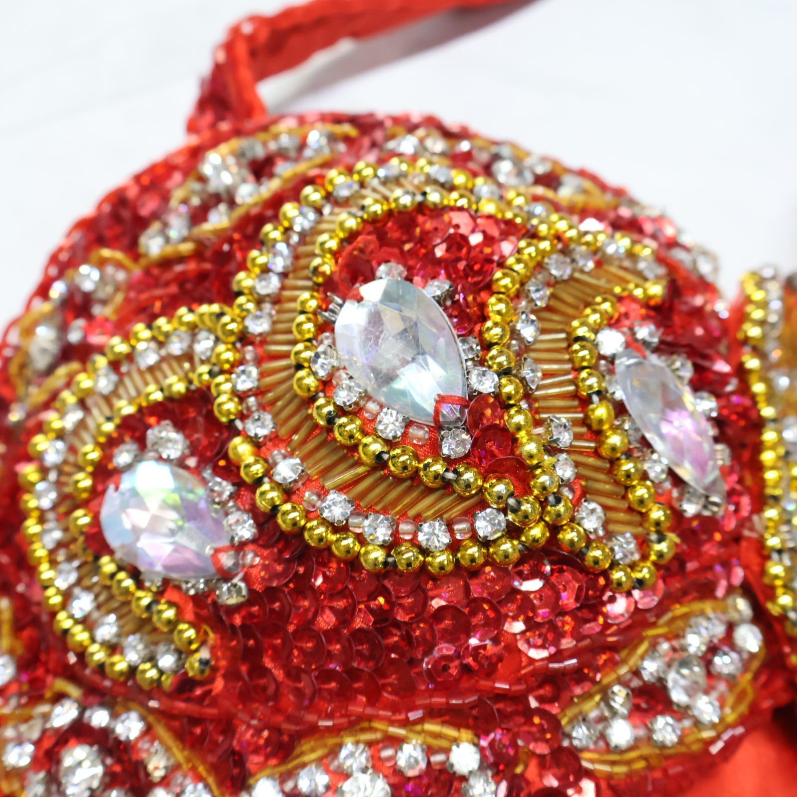 ベリーダンス用 オリエンタル衣装】レッド スパンコールラメ ビーズ