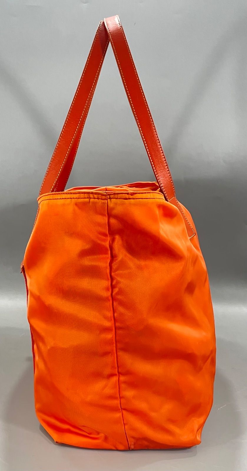 PRADA プラダ トートバッグ キャンバス 三角ロゴ プレート オレンジ A4 本物保証 PRADA プラダ トートバッグ オレンジ ナイロン 三角プレート