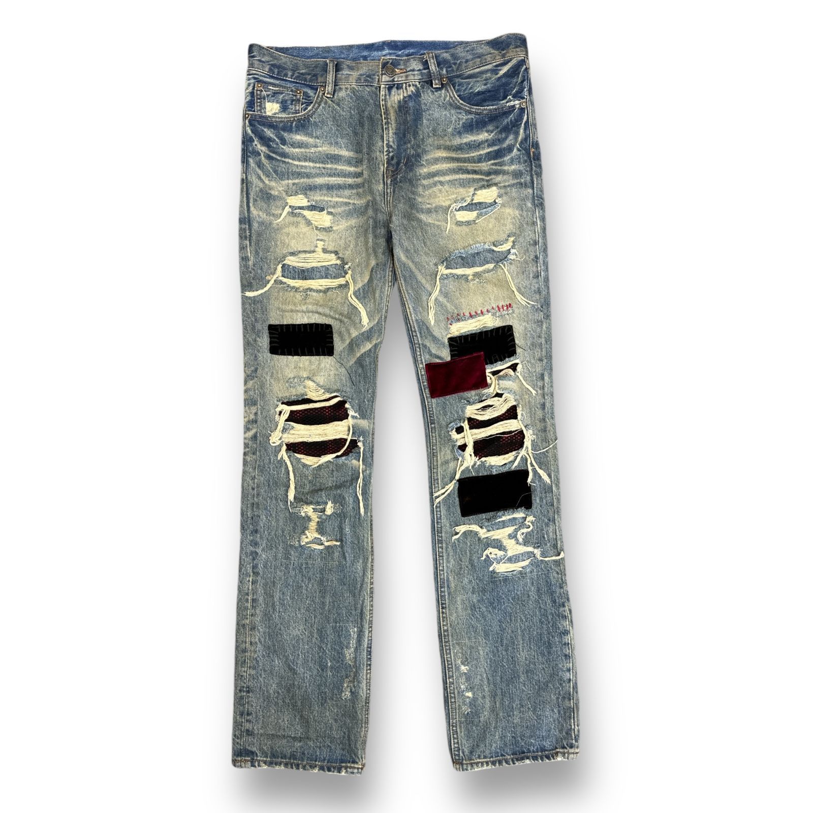 定価30800円 a good bad influence SUPER REPAIRED DENIM JEAN スーパーリペアデニムジーンズ パンツ ア グッドバッドインフルエンス インディゴ XL 76342A5 - メルカリ