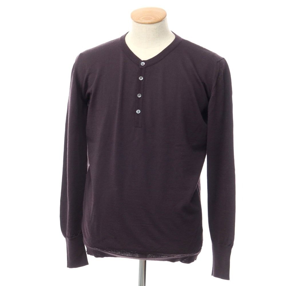 【中古】ジョンスメドレー JOHN SMEDLEY ウール ヘンリーネック プルオーバーニット ダークパープル【サイズM】【メンズ】