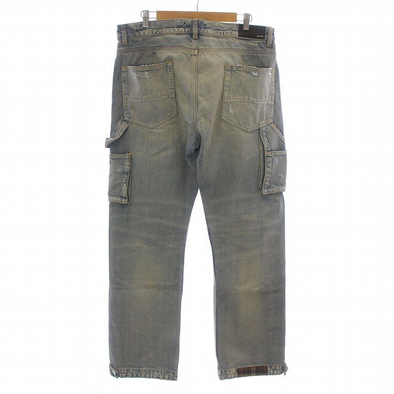 tairen様AMIRI アミリ＊バンダナストレートジーンズ ダメージ加工 AMIRI アミリ ダメージ加工ラインストーン バンダナパッチ