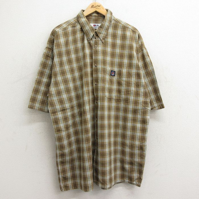 XL/古着 半袖 シャツ メンズ 大きいサイズ ロング丈 コットン ボタンダウン 茶他 ブラウン チェック 24may27 中古 トップス