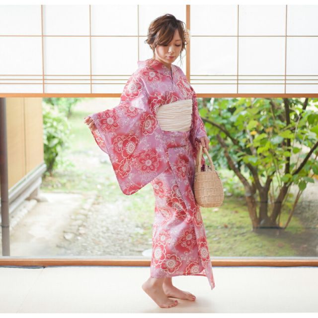 浴衣 レディース 綿麻 浴衣 綿麻 粋な夏着物 菊柄 紺色 浴衣単品 大人