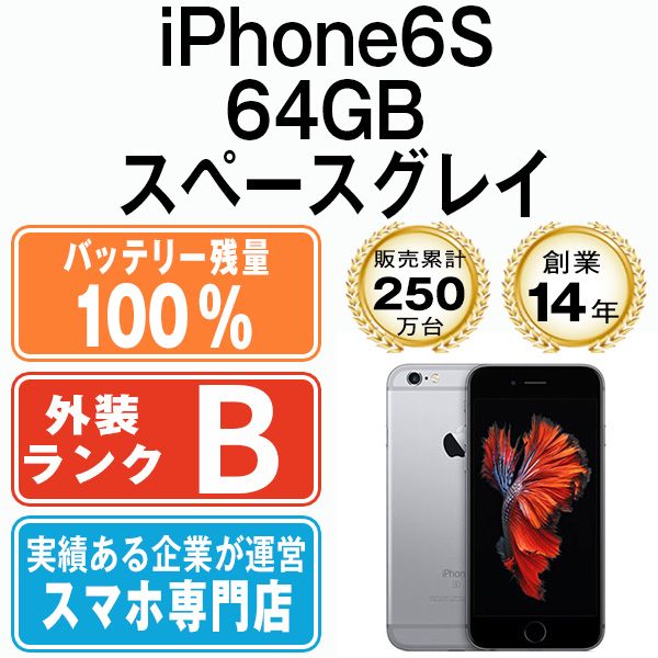 バッテリー100% 【中古】 iPhone6S 64GB スペースグレイ SIMフリー 本体 スマホ iPhone 6S アイフォン アップル  apple 【送料無料】 ip6smtm309a - メルカリ