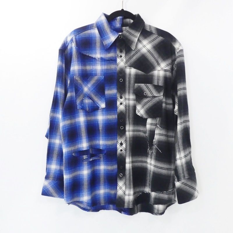 【姫路東店】 中古 MIYAGIHIDETAKA | ミヤギヒデタカ 長袖シャツ Remake shirt Rafu003-23-01 リメイク加工 ブルー　ブラック 【104】