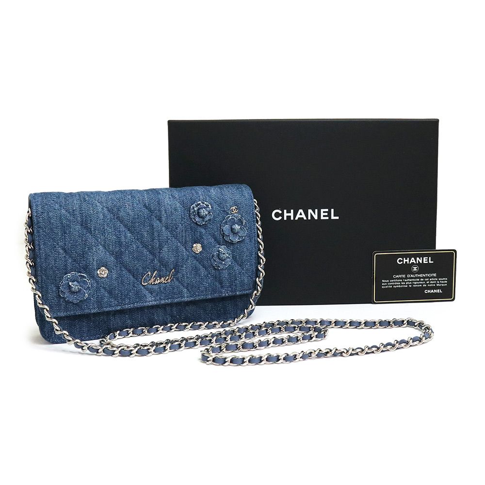 □ CHANEL デニム マトラッセ ラウンドファスナー長財布 レディース