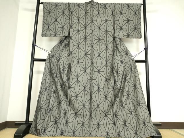 平和屋着物 上質な紬 単衣 麻の葉文 正絹 DAAX3087az