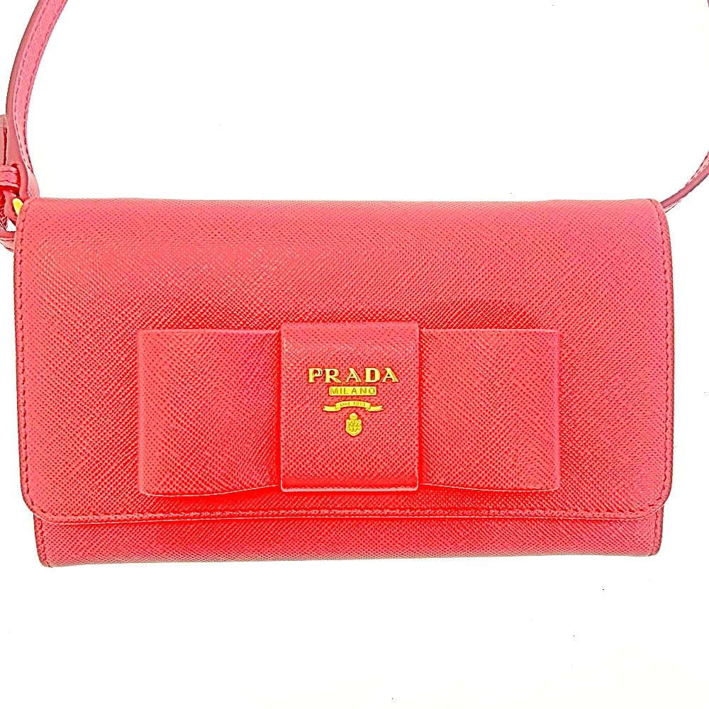 中古】PRADA プラダ 1M1437 レザー サフィアーノ リボン ショルダー ...