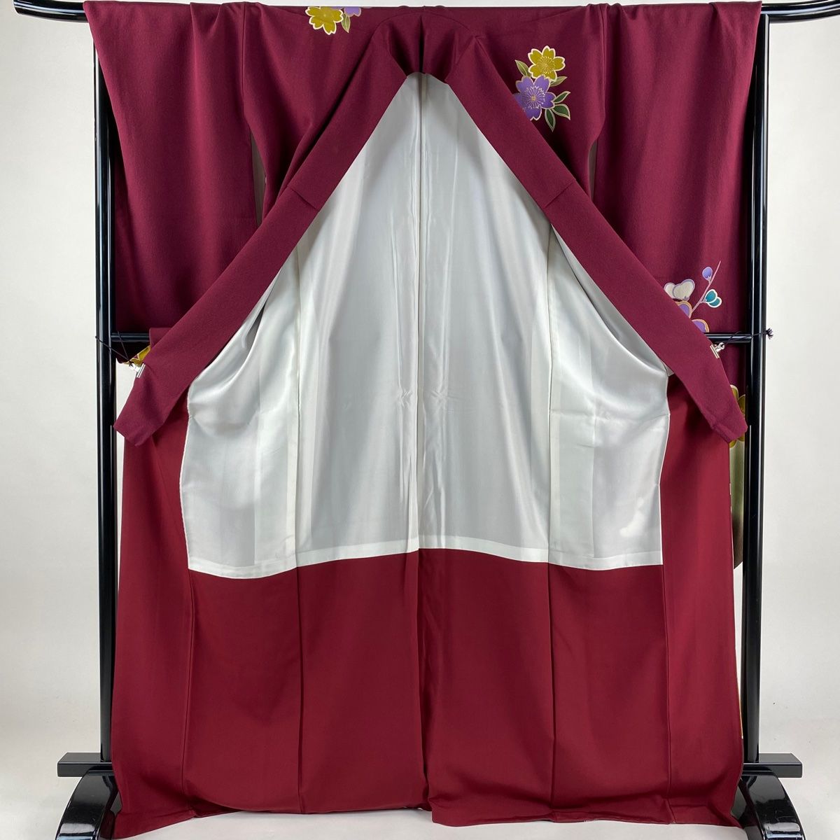 振袖 身丈172cm 裄丈70.5cm L 袷 梅 椿 金彩 ぼかし 赤紫 正絹 名品  