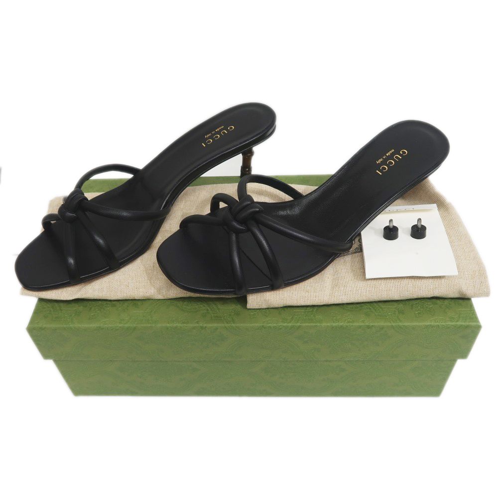 名東】グッチ サンダル バンブー 37 1/2 黒 ブラック レディース