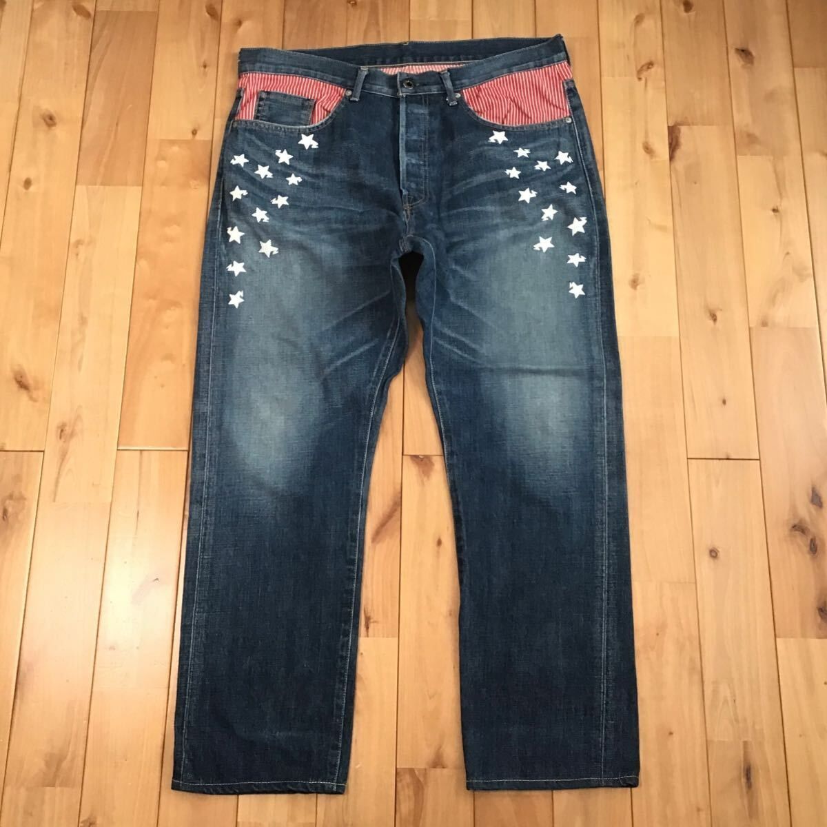 BAPESTA LOGO デニム パンツ Lサイズ a bathing ape star BAPE sta  