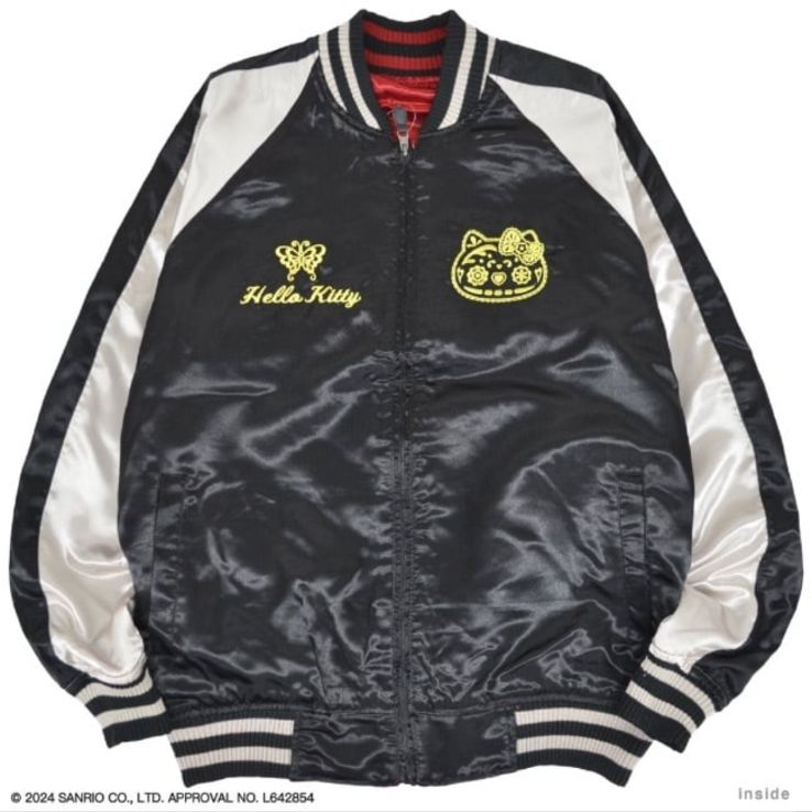 ハローキティ 刺繍 リバーシブル スカジャン アウター サンリオ 和風 レディース メンズ M L LL XL 2L レッド 黒 キティちゃん kitty GULLKHAN_COM