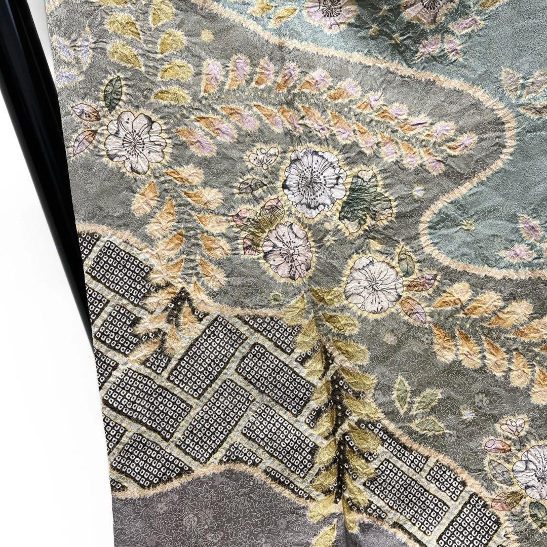 桐屋翠山工房　訪問着　辻ヶ花　作家もの　金通し　絞り　紋無し　着物　094b d 桐屋翠山工房 訪問着 辻ヶ花 作家もの 金通し 絞り 紋