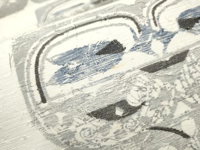 平和屋着物●六通柄袋帯 作家物 髭紬 型染め 舞蝶文 正絹 CAAY2778hy NICORILABO_COM