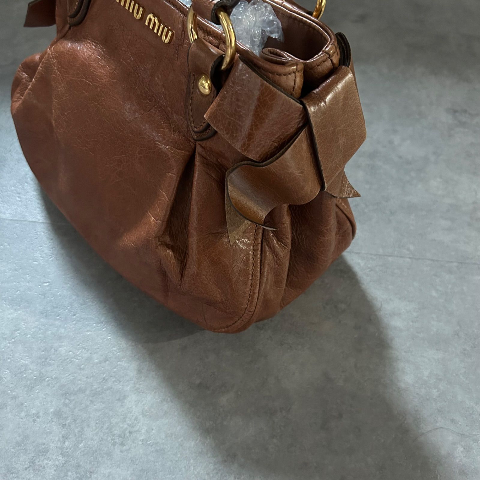 【希少❗️】archive miumiu レザー バッグ　がま口　ブラウン 超希少❗️】miu miu レザーハンドバッグ ハンドバッグ ブラウン