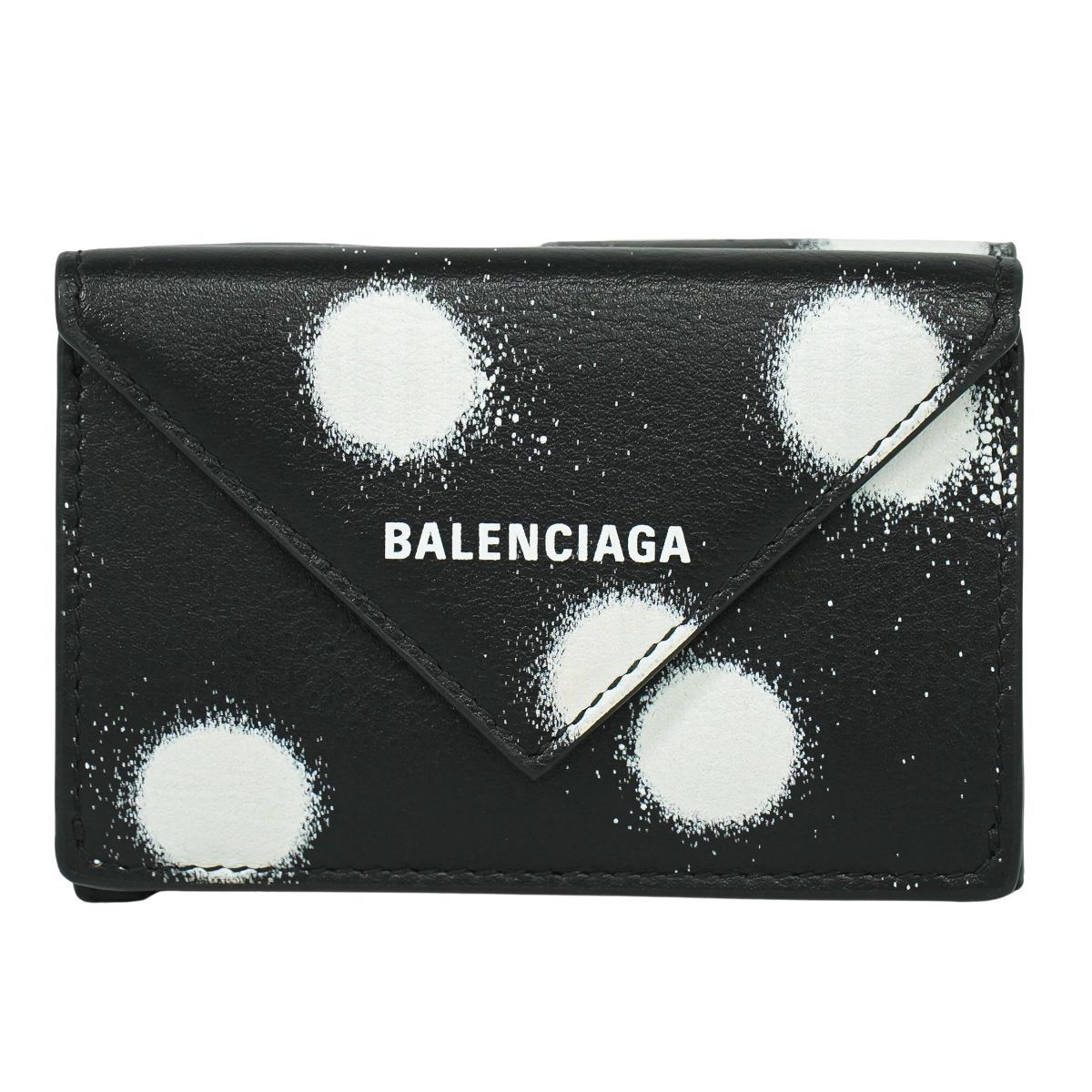 本物 バレンシアガ BALENCIAGA ペーパーミニ ドット 三つ折り 折財布 コンパクトウォレット レザー ブラック ホワイト 391446 財布 ウォレット フォロー割