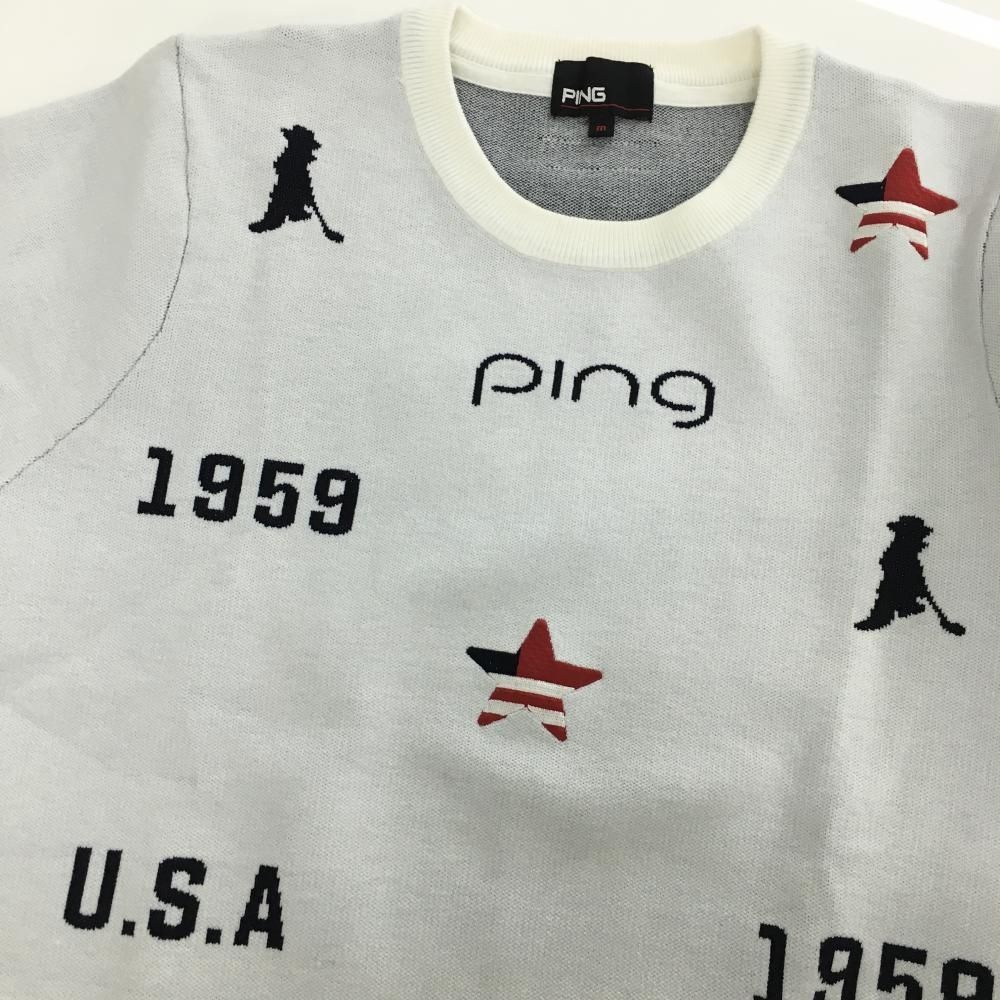 超 ピン セーター 白×黒 前身頃総柄 星 ニット レディース M ゴルフウェア モデル PING LLC-HASEGAWATOSO_COM