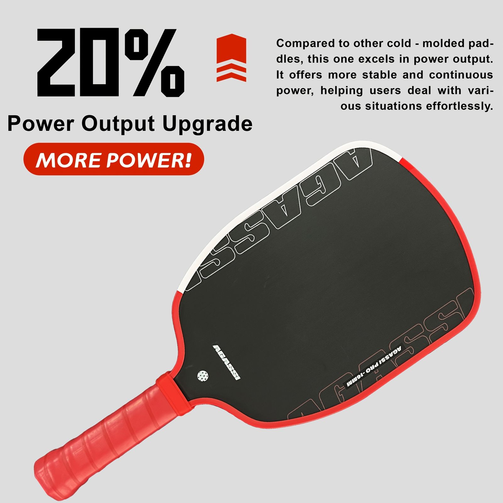 ピックルボール パドル AGASSI T700カーボンファイバー 赤 白 炭素繊維