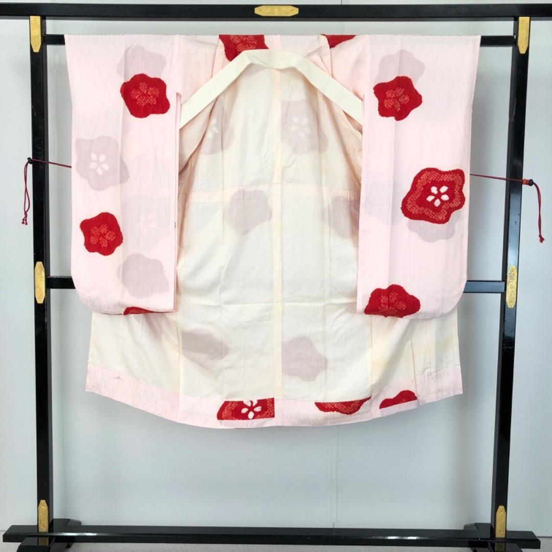 長襦袢 振袖 絞り 花模様 薄桃色 半衿付 J-350