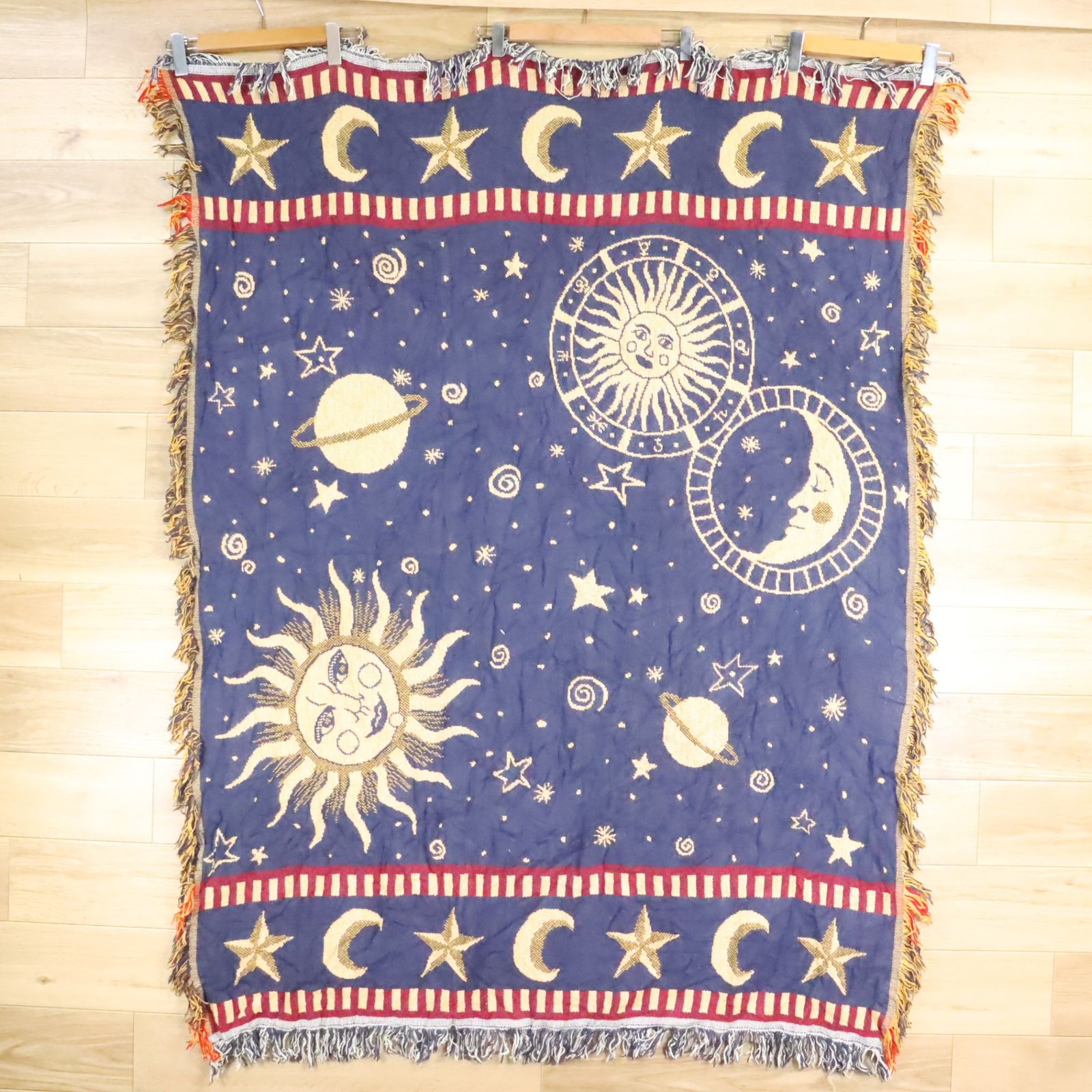 vintage rug】太陽 月 刺繍ラグ マット タペストリー
