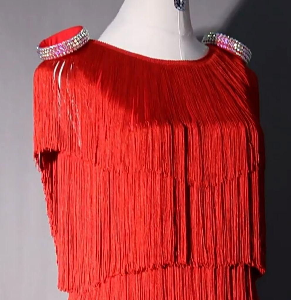 社交ダンス衣装 ラテンワンピース フリンジドレス ワインレッド オーダーメイド ダンス衣装 社交ダンス ラテンドレス ラテン ダンス 衣装 ワンピース
