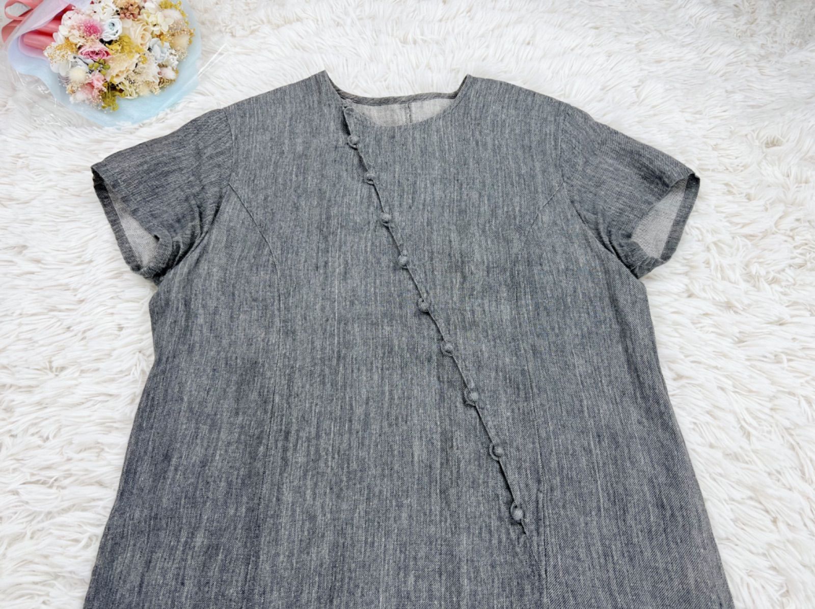 ヨーガンレール ワンピース チャイナ 麻 リネン M デニム 242 ヨーガン